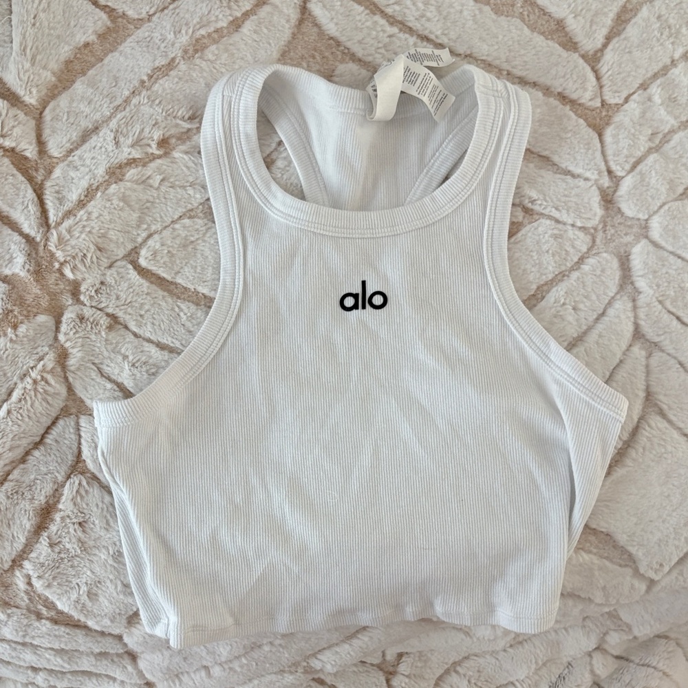 ALO Yoga White Ribbed Tank Top